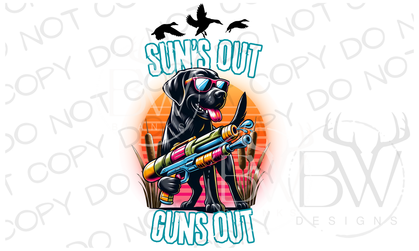 Sun's Out Guns Out Black Lab Funny Duck Hunting Digital Download PNG