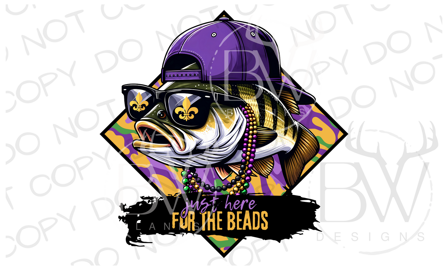 Just Here for the Beads Mardi Gras Fishing Digital Download PNG