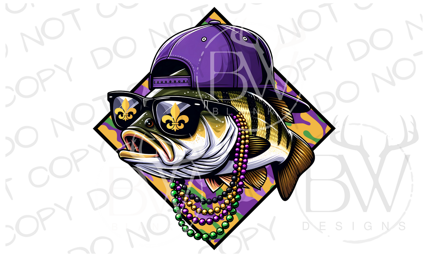 Mardi Bass Mardi Gras Fishing Digital Download PNG