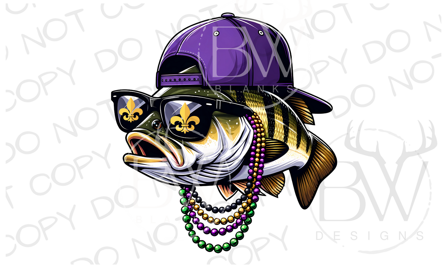 Mardi Bass Mardi Gras Fishing Digital Download PNG