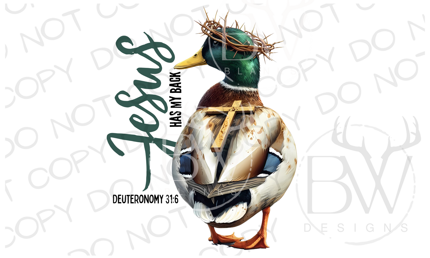 Jesus Has My Back Mallard Bible Verse Duck Hunting Digital Download PNG