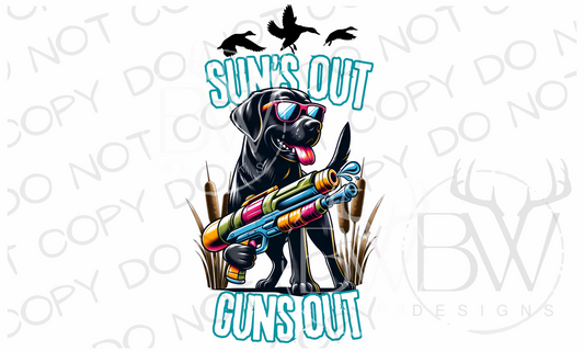 Sun's Out Guns Out Black Lab Funny Duck Hunting Digital Download PNG