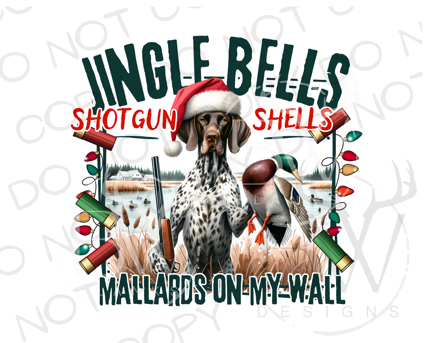 Jingle Bells Shotgun Shells Mallard on My Wall Duck Hunting Christmas Digital Download PNG