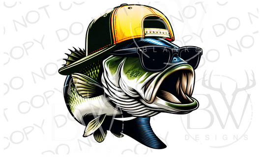 Yellow Hat Largemouth Bass Fishing Digital Download PNG