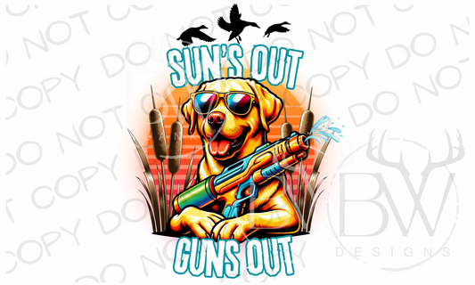 Sun's Out Guns Out Yellow Lab Funny Duck Hunting Digital Download PNG