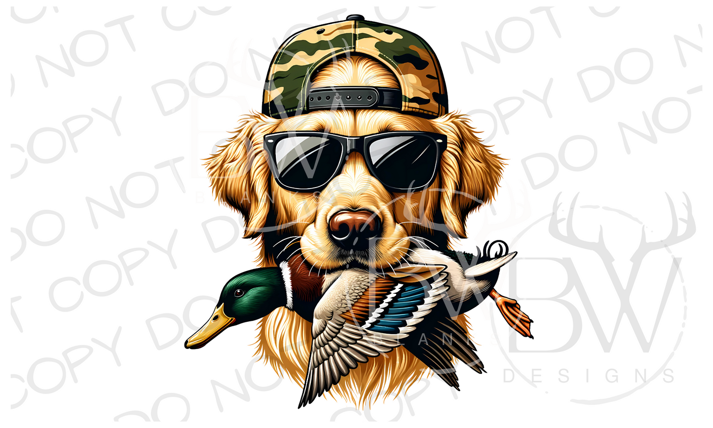 Camo Hat Yellow Labrador Duck Dog | Duck Hunting Dog Digital Download PNG