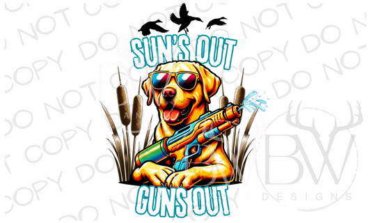 Sun's Out Guns Out Yellow Lab Funny Duck Hunting Digital Download PNG