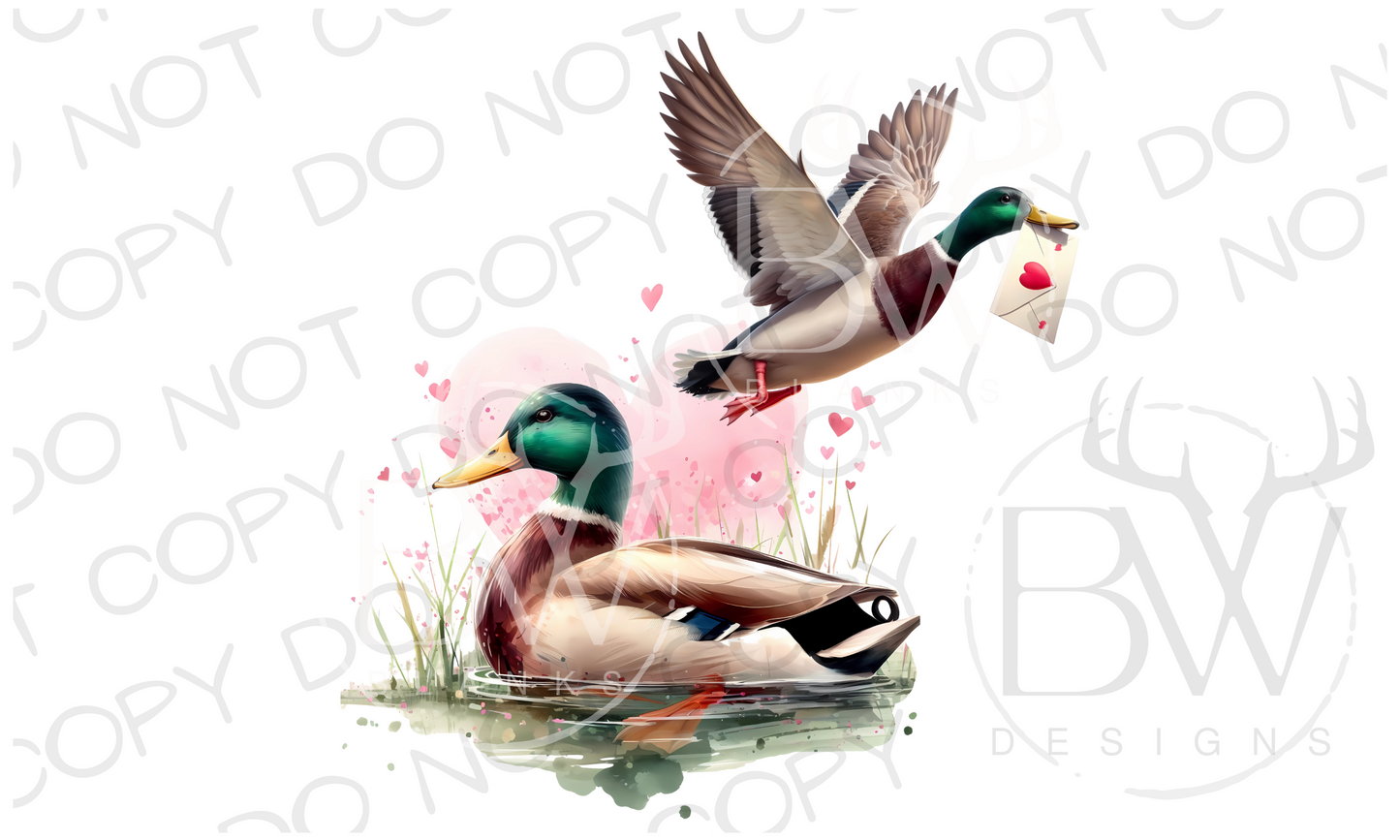 Valentine Mallard Duck Hunting Valentine's Day Digital Download PNG