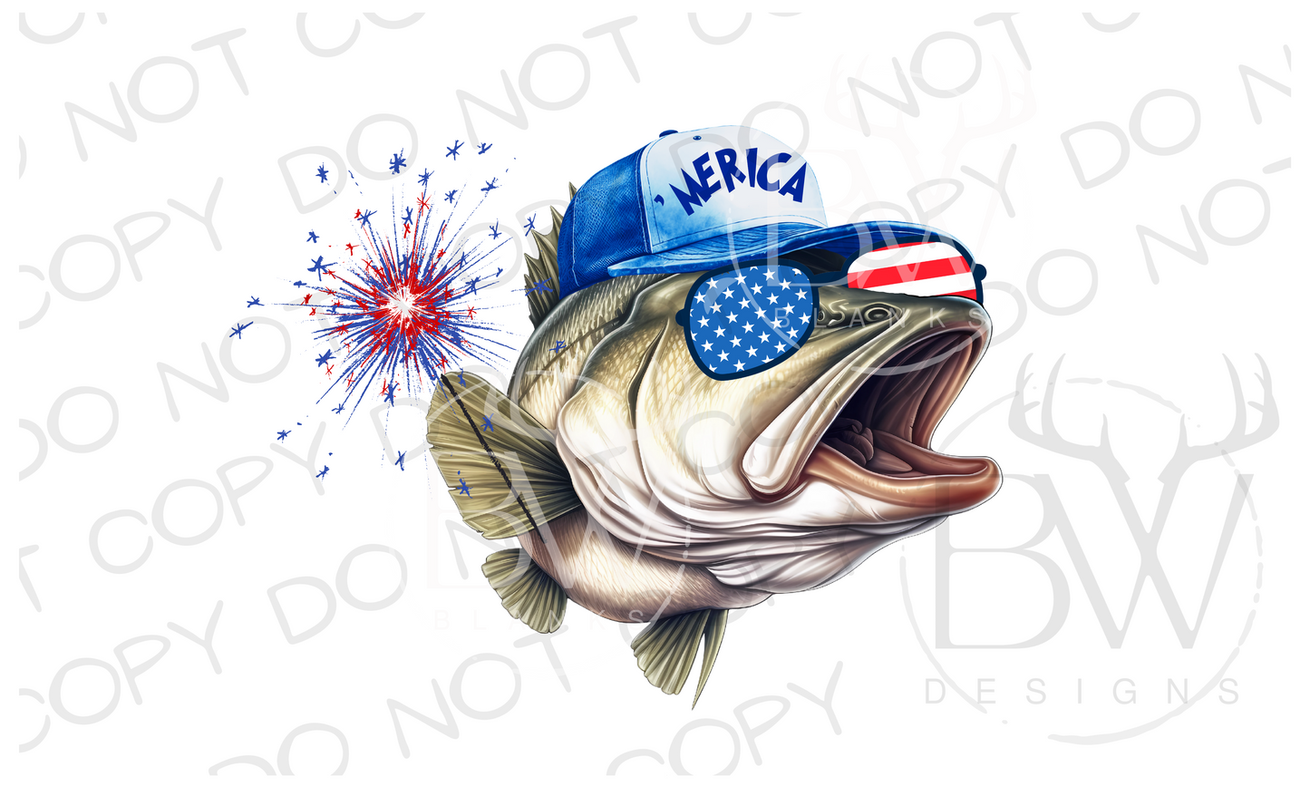 Sparkler Bass Fish Fourth of July Digital Download PNG