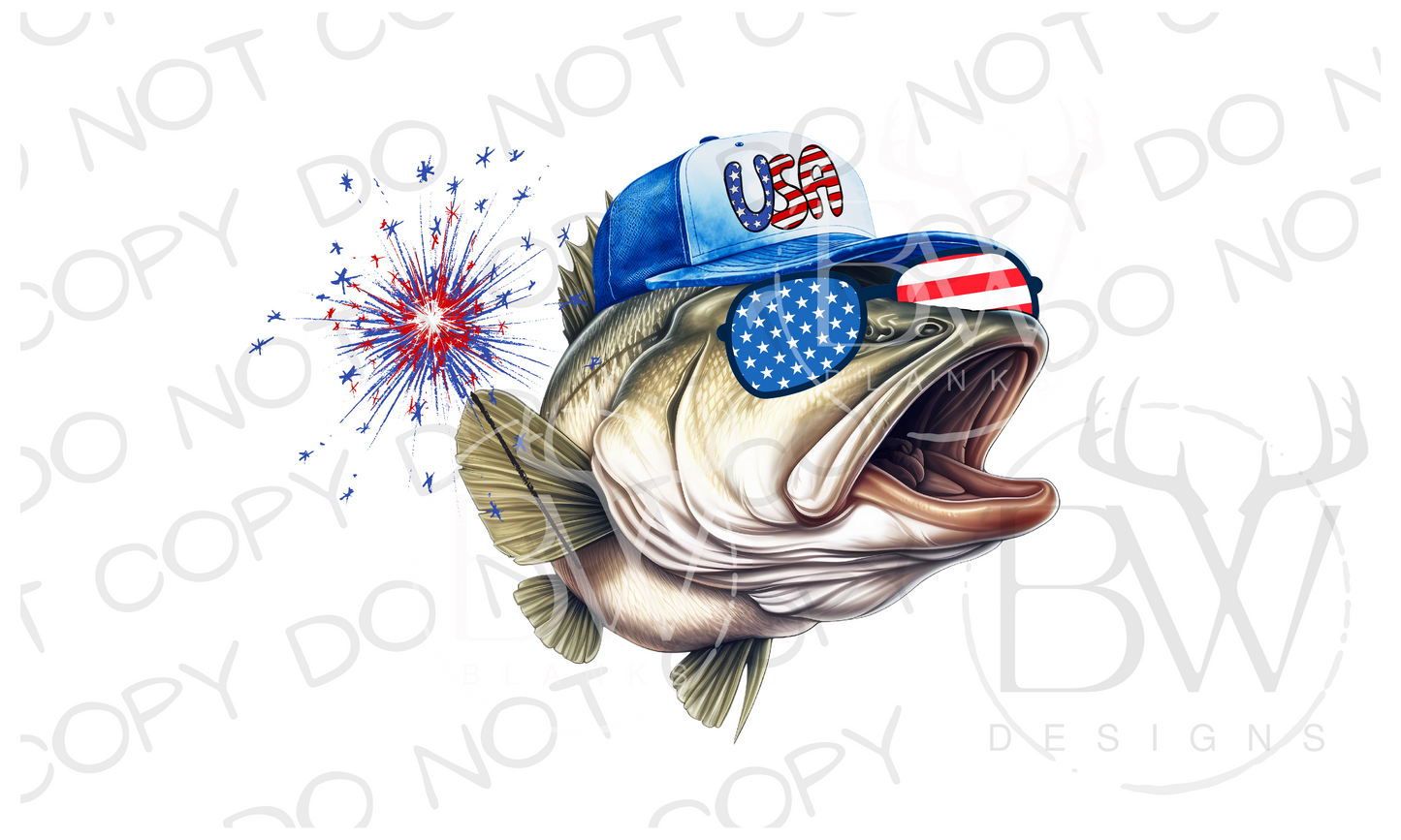 Sparkler USA Bass Fish Fourth of July Digital Download PNG