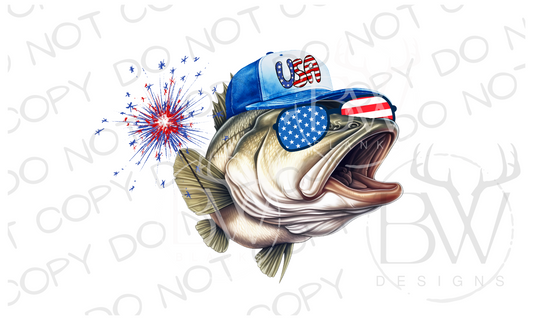 Sparkler USA Bass Fish Fourth of July Digital Download PNG