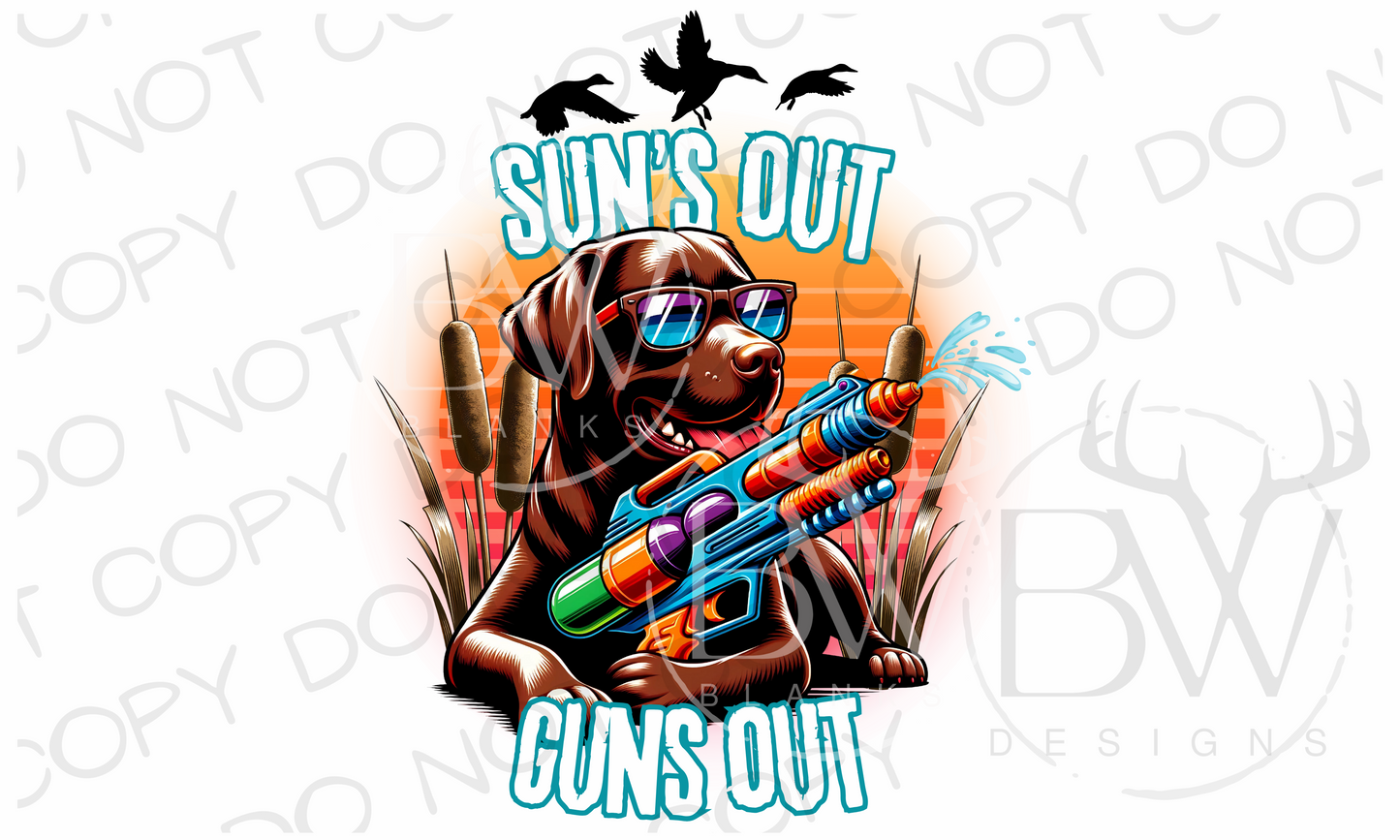 Sun's Out Guns Out Chocolate Lab Funny Duck Hunting Digital Download PNG