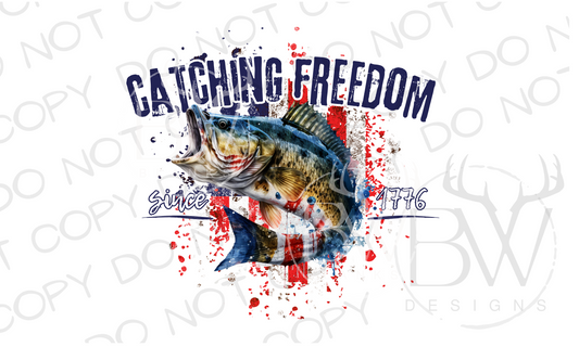 Catching Freedom American Bass Fish Fourth of July Digital Download PNG