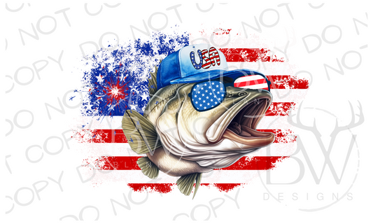 Sparkler USA Bass Fish Fourth of July Digital Download PNG