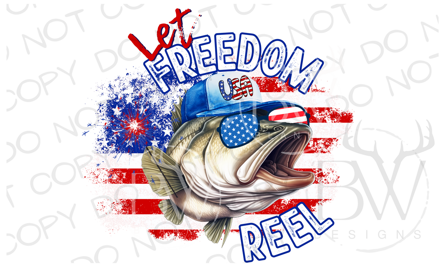 Let Freedom Reel Bass Fish Fourth of July Digital Download PNG