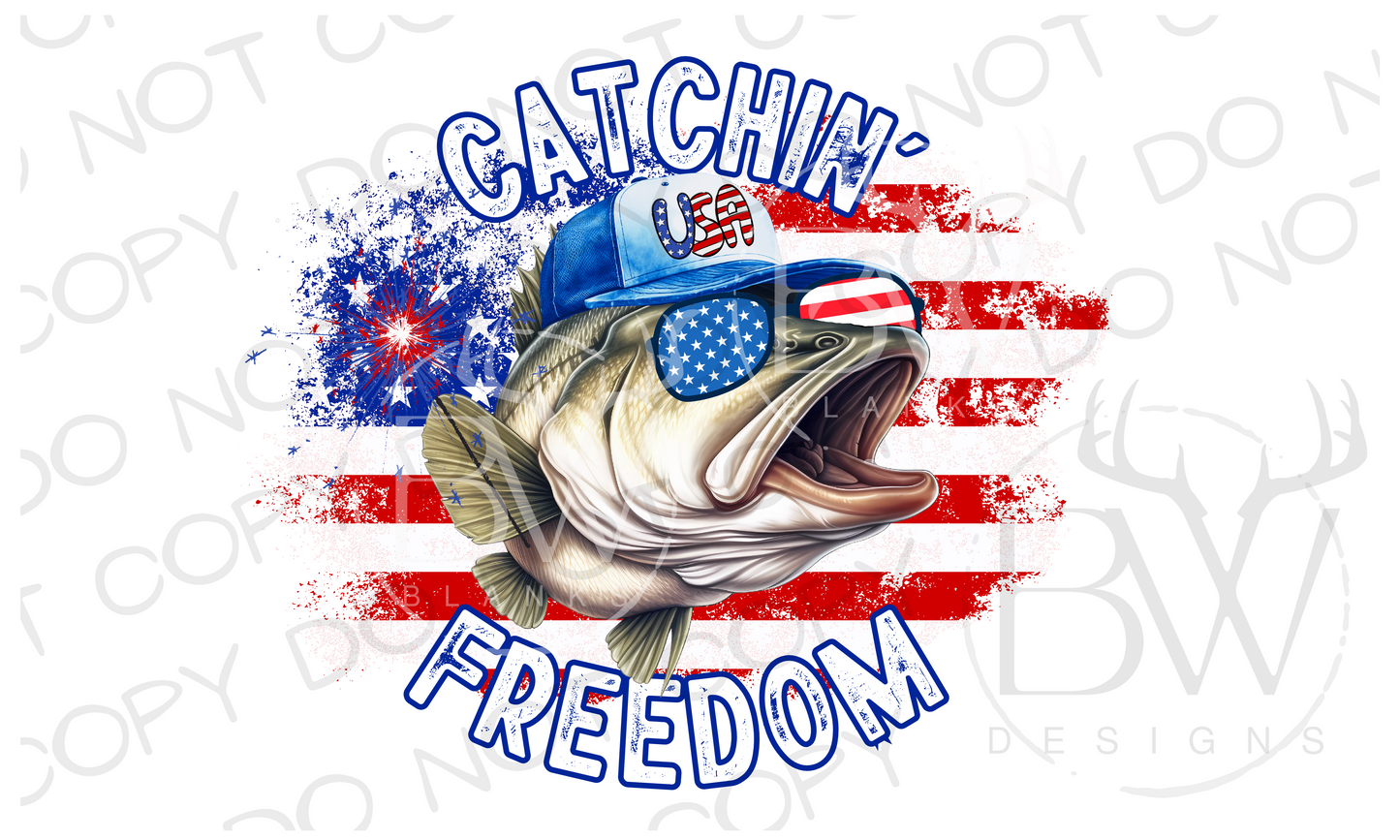 Catchin' Freedom Bass Fish Fourth of July Digital Download PNG