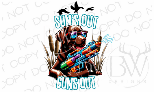 Sun's Out Guns Out Chocolate Lab Funny Duck Hunting Digital Download PNG