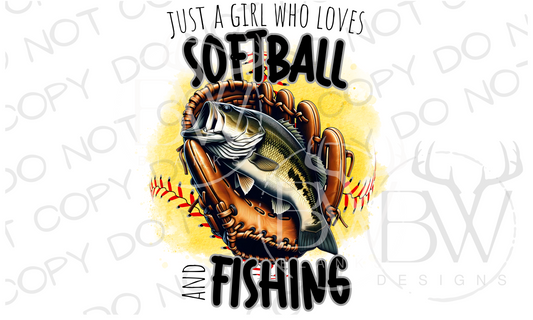 Just a Girl Who Loves Softball and Fishing Digital Download PNG