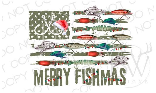 Fishmas Christmas Flag Fishing Digital Download PNG