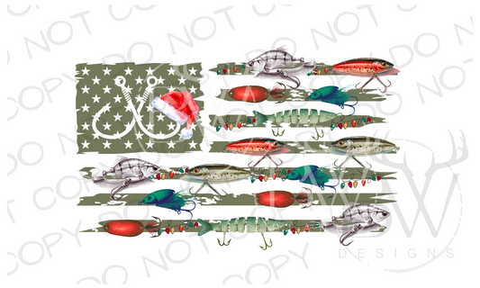 Fishing Lure Christmas Flag Fishing Digital Download PNG