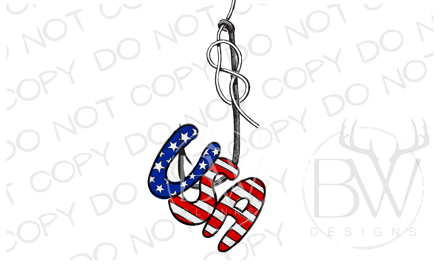 Hooked on American Fishing Fourth of July Digital Download PNG