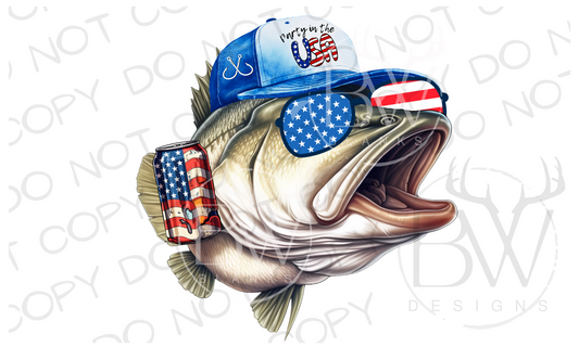 Party in the USA Beer Bass Fish Fourth of July Digital Download PNG