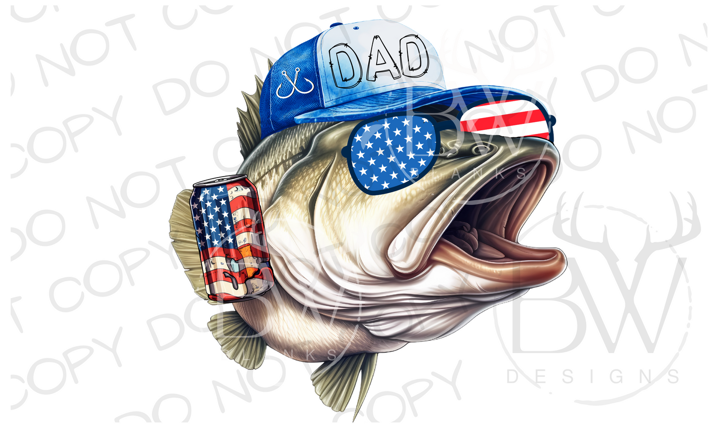 American Beer Bass Fish Fourth of July Digital Download PNG