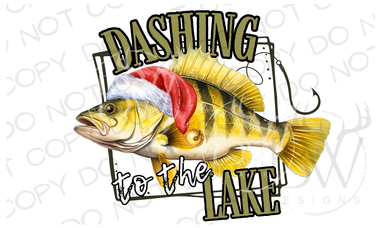 Dashing to the Lake Christmas Fishing Digital Download PNG