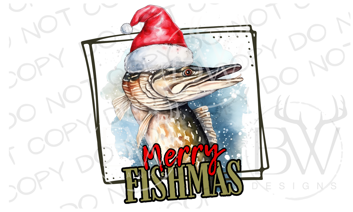 Fishmas Pike Christmas Fishing Digital Download PNG