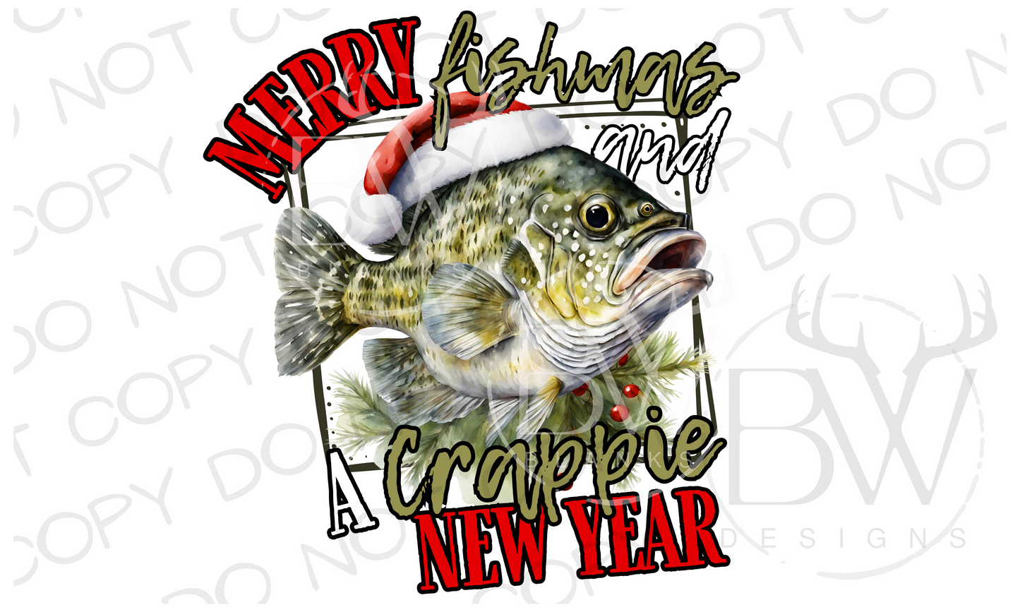 Merry Christmas and a Crappie New Year Christmas Fishing Digital Download PNG