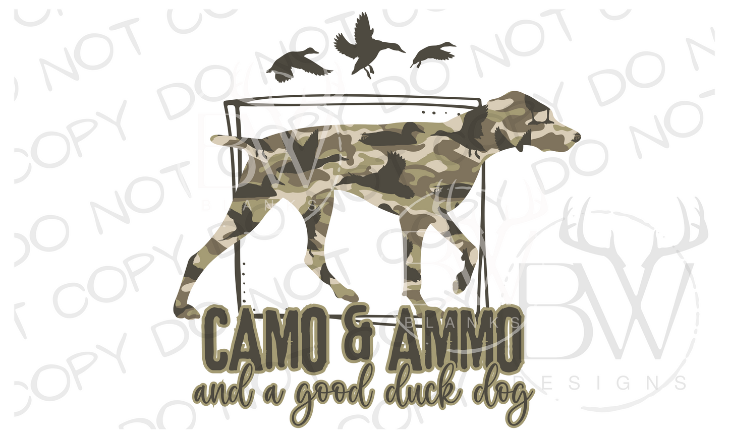 Camo & Ammo Pointer Duck Hunting Dog Digital Download PNG