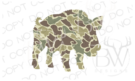 Old School Camo Wild Hog Hunting Digital Download PNG