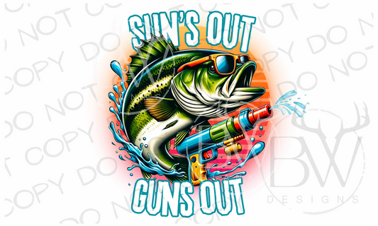 Sun's Out Guns Out Bass Funny Fishing Digital Download PNG