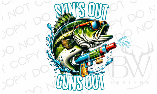 Sun's Out Guns Out Bass Funny Fishing Digital Download PNG