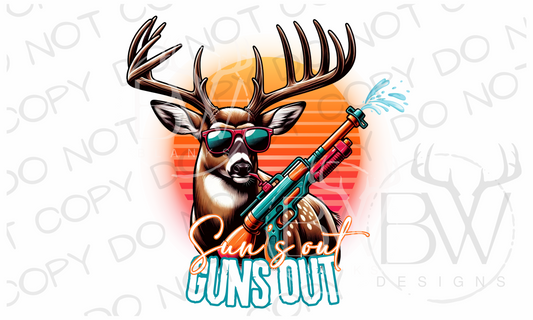 Sun's Out Guns Out Buck Funny Deer Hunting Digital Download PNG