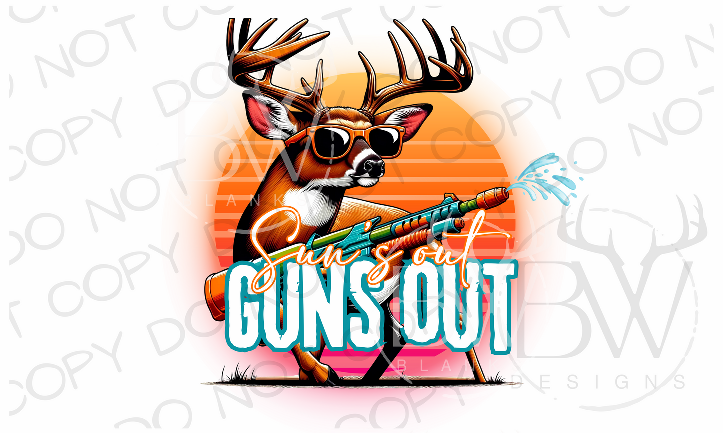 Sun's Out Guns Out Buck Funny Deer Hunting Digital Download PNG