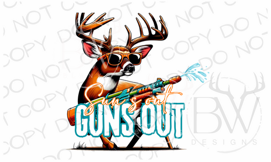 Sun's Out Guns Out Buck Funny Deer Hunting Digital Download PNG