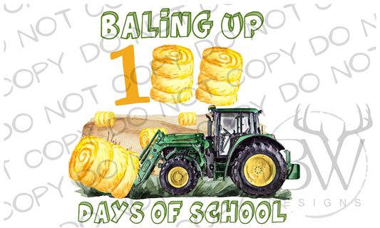 Baling Up 100 days of School Tractor Digital Download PNG