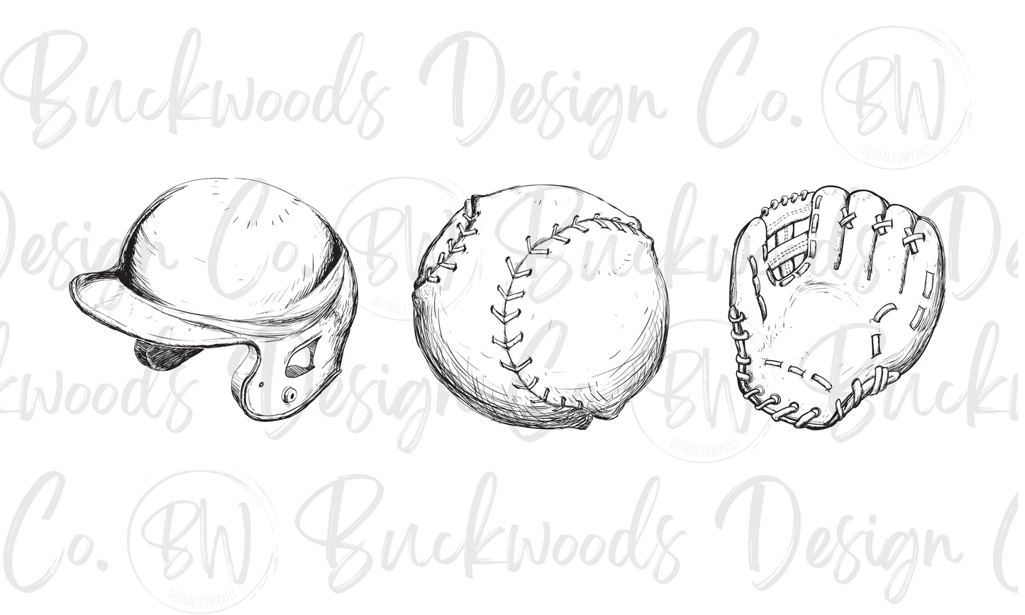 Sketch Baseball Trio Digital Download PNG