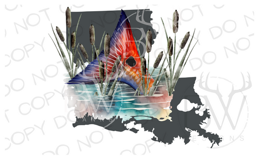 Louisiana Redfish Tail Saltwater Fishing Digital Download PNG