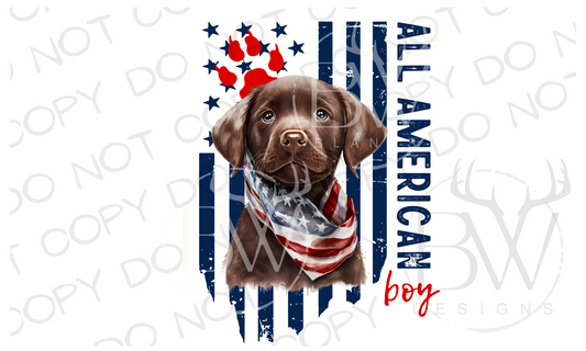 All American Boy Chocolate Labrador Puppy Hunting Dog Digital Download PNG