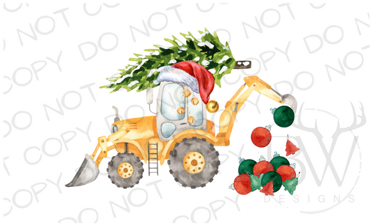 Excavator Christmas Construction Digital Download PNG