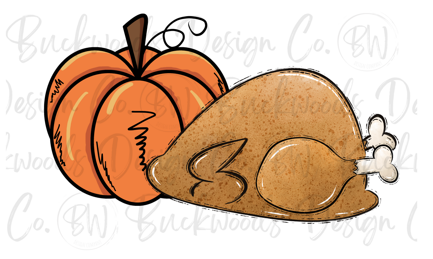 Doodle Turkey & Pumpkin Thanksgiving Digital Download PNG