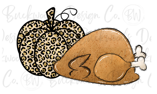 Doodle Turkey & Leopard Pumpkin Thanksgiving Digital Download PNG