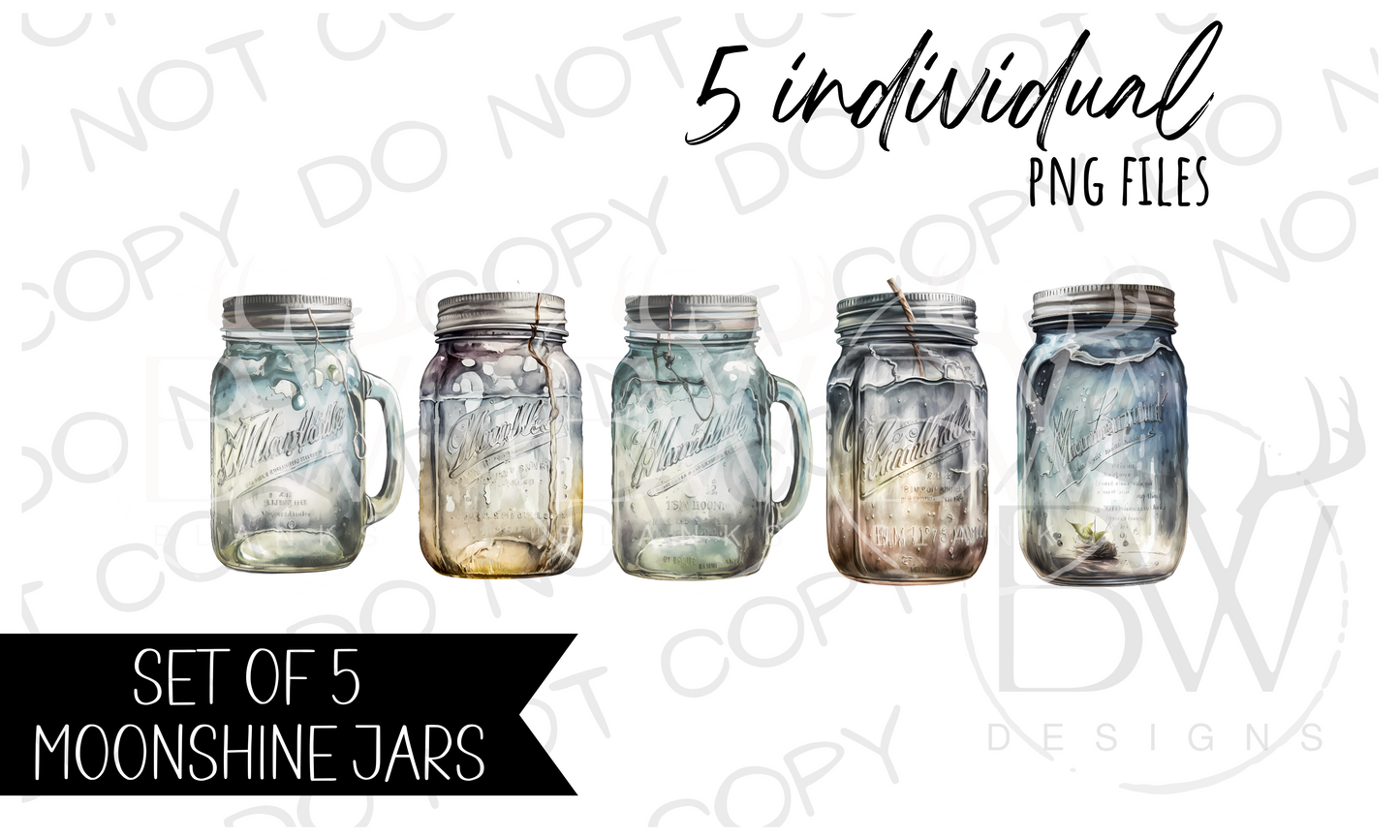 5-Pack Mason Jars Moonshine Digital Download PNG