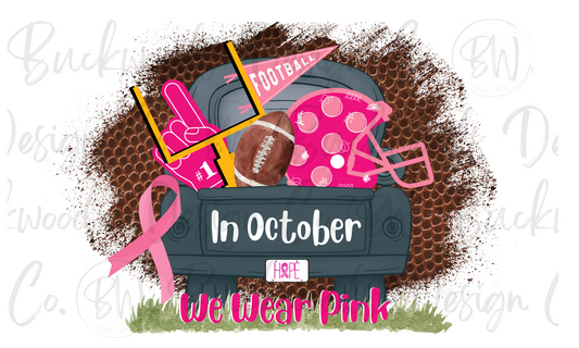In October We Wear Pink Breast Cancer Awareness Pink Football Digital Download PNG
