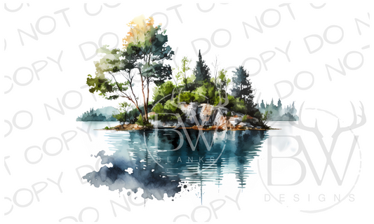 Watercolor Lake Fishing Digital Download PNG