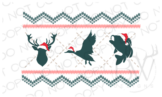 Christmas Hunting & Fishing Trio Faux Smocking Christmas Digital Download PNG