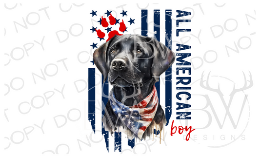 All American Boy Black Labrador Hunting Dog Digital Download PNG