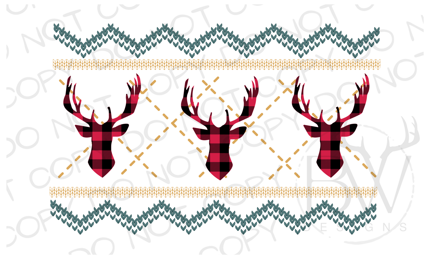 Christmas Plaid Deer Faux Smocking Christmas Digital Download PNG